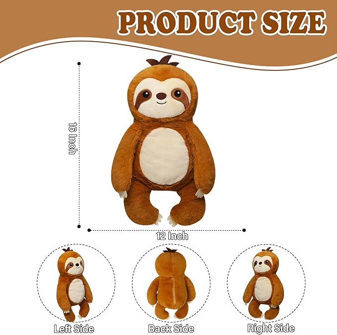 Weighted Heating Sloth Stuffed Animals - 16 Inch Big Microwavable Sloth with Zipper Cute Heating Pad Plush Toy Washable Unscented Comfort Hug Pillow for Kid Teen Adult Birthday Gift 2.2 Lbs