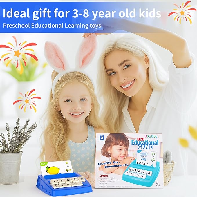 DEGIDEGI Educational Toys for Kids Ages 3-8, Matching Letter Spelling Math Game ABC Learning, Christmas Birthday Gifts Preschool& Kindergarten Kids for 3 4 5 6 7 8 Year Olds Boys and Girls Navy Blue
