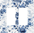 Blue Flower White Floral Plant Bird Butterfly Decorative Outlet Covers 2 Gang Double GFCI Rocker Electrical Wall Panels Light Switch Cover Plate for Bedroom Living Room Decor