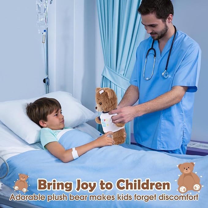 Deekin Get Well Soon Gifts for Kids Injured Recovery Bear Stuffed Animal Gifts Bear for Kids Adult with Broken Arm After Surgery Soft Bandage Plush 10 Inches(Brown,Leg Injury)