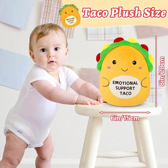 Taco Plush - Emotional Support Taco,Cute Emotional Support Plush Pillow Soft Yellow Stuffed Taco Toy Positive Gifts Encouragement Ornament for Kids Friends Family