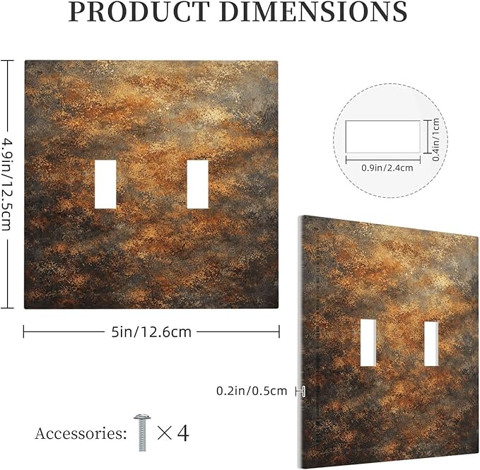 Decorative Light Switch Cover Plate Vintage Rust Pattern in Brown gold 2 Gang Outlet Covers Double Toggle Wall Plates for Electrical Outlets Switch Plate Covers Faceplate for Home Decor