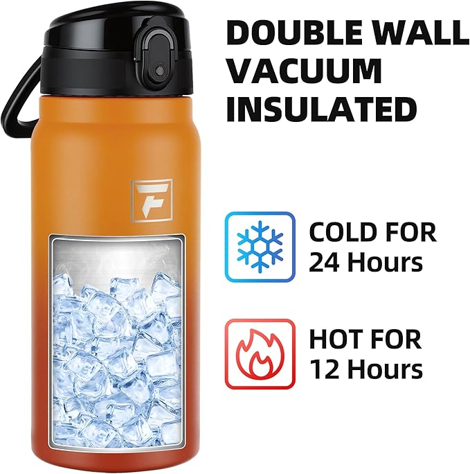 Fanhaw 20 Oz Insulated Stainless Steel Water Bottle with Chug Lid – Wide Mouth, Leak-Proof, BPA-Free – Ideal for Kids, Adults, Sports, Gym, and Outdoor Use (Yellow Orange)
