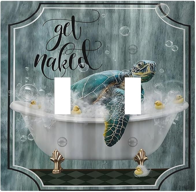 Teal Green Sea Turtle Funny Ocean Vintage Tortoise Beach Theme Decorative Switch Plates 2 Gang Double Toggle Wall Plate Electrical Faceplate Outlet Light Switch Cover for Kids Room Bathroom Decor