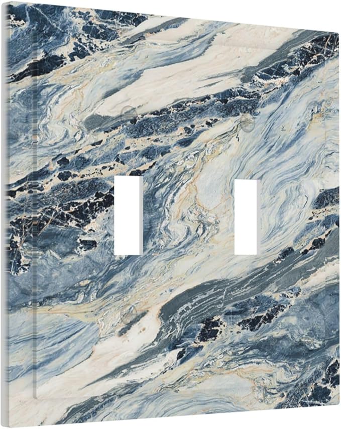 Decorative Switch Plates Blue Grey Marbling Modern Abstract Design 2 Gang Double Toggle Wall Plate Outlet Light Switch Cover Electrical Faceplate for Bedroom living Room Decor