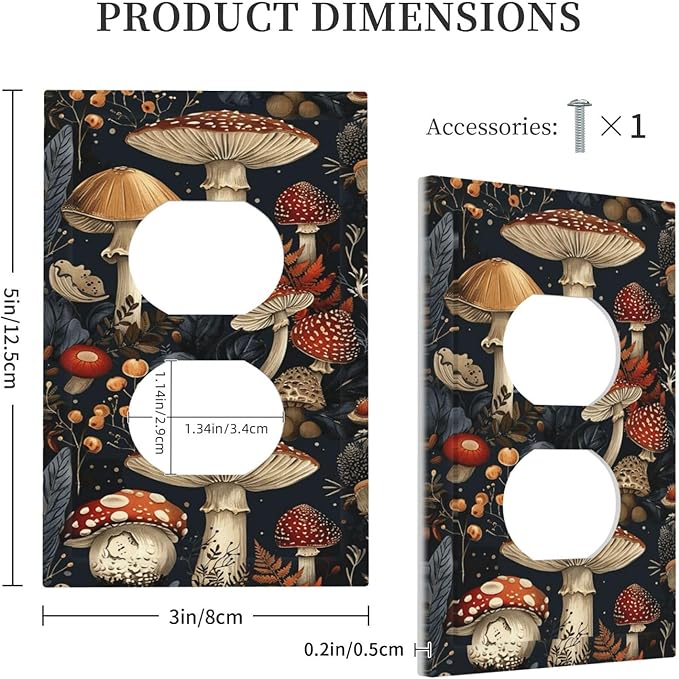 Outlet Covers Vintage Mushroom Floral 1 Gang Duplex Light Switch Cover Plate Decorative Switch Plate Covers Electrical Socket Cover for Bedroom Kids room Decor