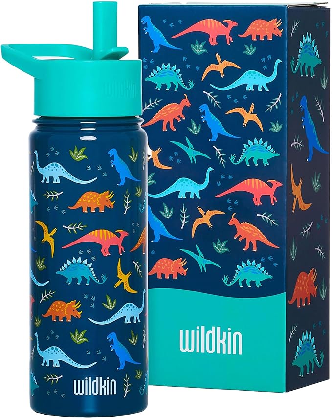 Wildkin Kids 18oz Stainless Steel Water Bottle – BPA-Free, Leakproof, Insulated, Easy-Clean - Jurassic Dinosaurs