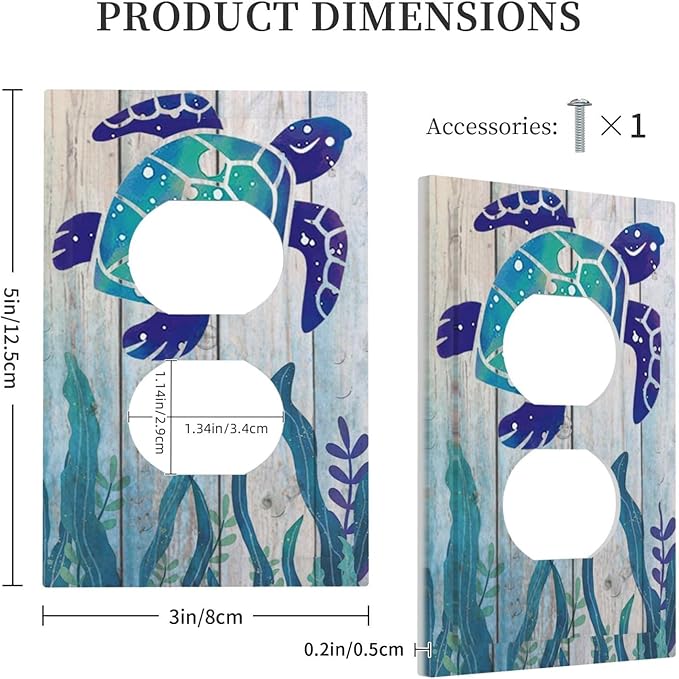 Sea Turtle Grass Seaweed on Rustic Wooden Board 1 Gang Duplex Outlet Covers Light Switch Cover Decorative Electrical Switchplate Ocean Grass Seaweed Faceplate for Bathroom Bedroom Home Decor