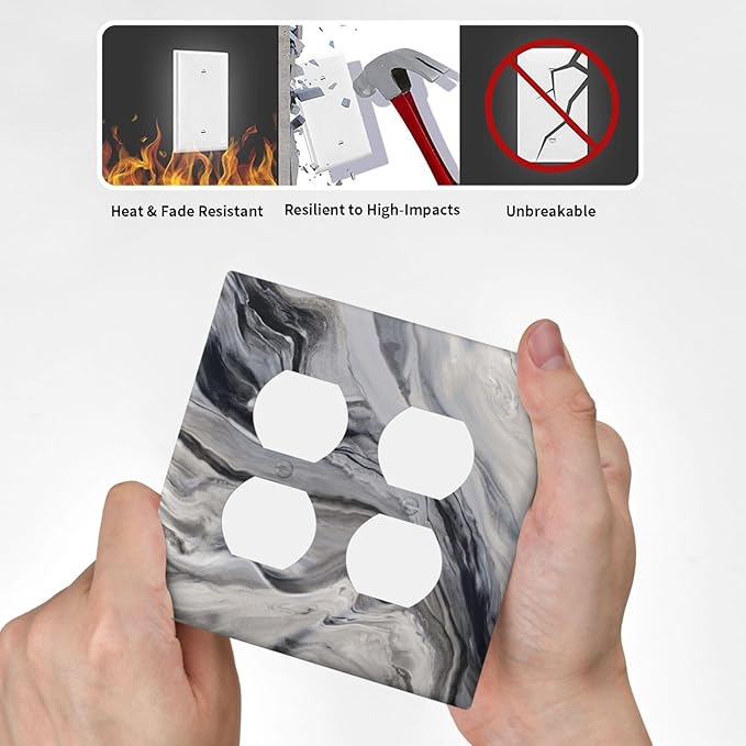 Grey And White Marble Abstract Art Print Outlet Covers 2 Gang Double Duplex Decorative Light Switch Covers Electrical Wallplates Socket Faceplate for Bathroom Kitchen Decor
