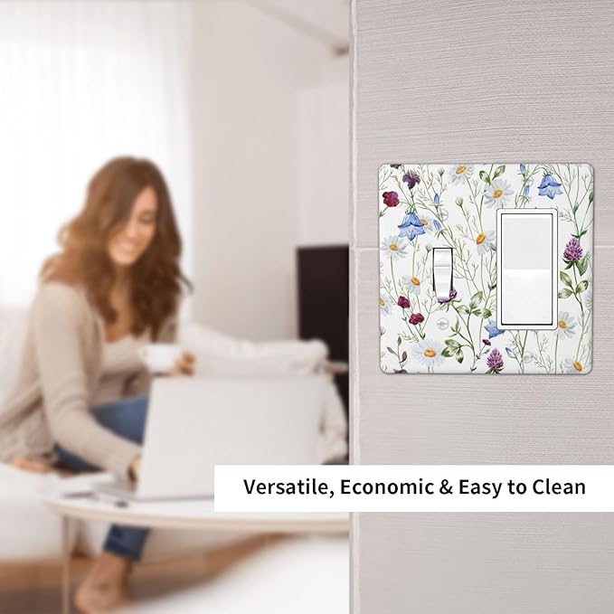 Floral Boho Multicolor Flower Plant Leaves Outlet Covers 1 Toggle 1 Rocker Combination Decorative Wall Plate Electrical Switch Plates Light Switch Cover Plate for Bedroom Living Room Decor