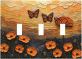 Oil Painting Flower Sunset Butterfly Vintage Rustic Floral Decorative Switch Plates 3 Gang Wall Plate Triple Toggle Light Switch Cover Faceplate Electrical Wall Panels for Bedroom Living Room Decor