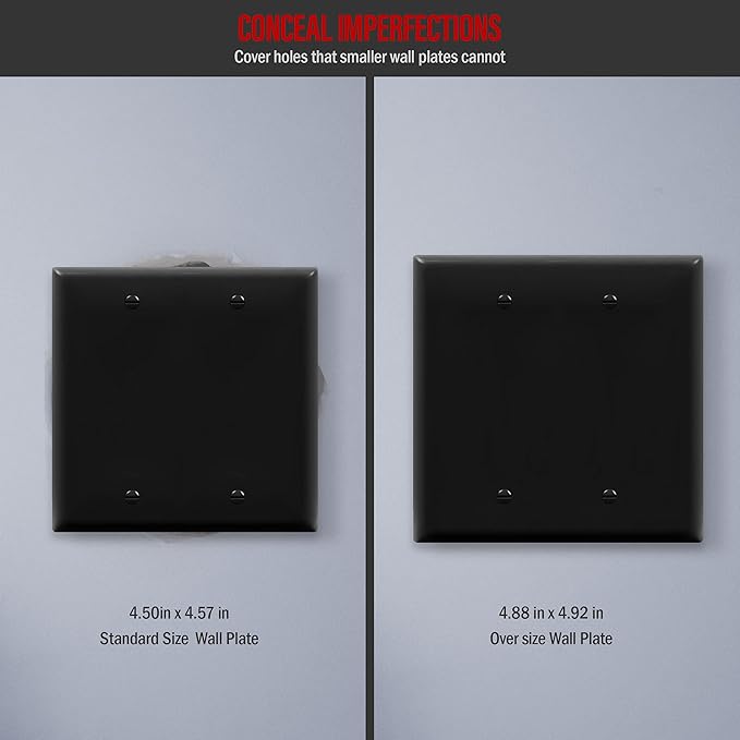 ENERLITES Double Blank Device Wall Plate, Gloss Finish, Mid-Size 2-Gang 4.88" x 4.92", Unbreakable Polycarbonate Thermoplastic, UL Listed, 8802M-BK, Black