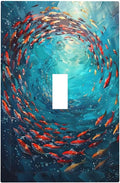 Ocean Fish School Of Fish Vortex Deep Sea Decorative Light Switch Cover 1 Gang Single Toggle Device Electrical Faceplate Switchplates Decorator Outlet Wall Plate for Kids Room Bedroom Decor
