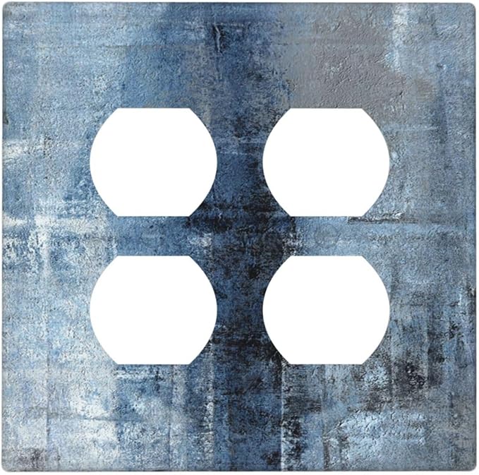 Outlet Covers Navy Blue Gray Abstract Ink Painting 2 Gang Decorative Light Switch Cover Double Duplex Wall Plates Switch Plates Electrical Socket Covers for Bathroom Bedroom Decor