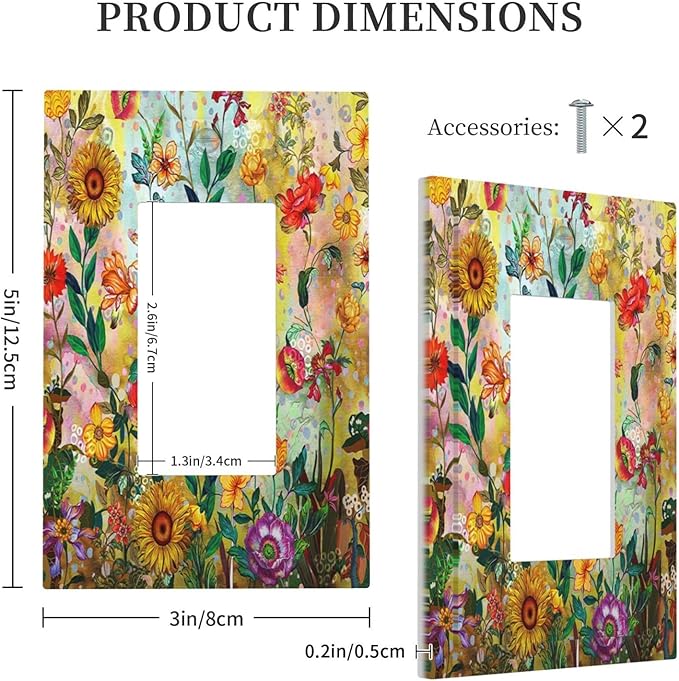 Fall Colorful Sunflower Floral 1 Gang Light Switch Cover Single Rocker Decorative Receptacle Outlet Covers GFCI Electrical Faceplate Switchplate for Bedroom Bathroom Kitchen Art Decor