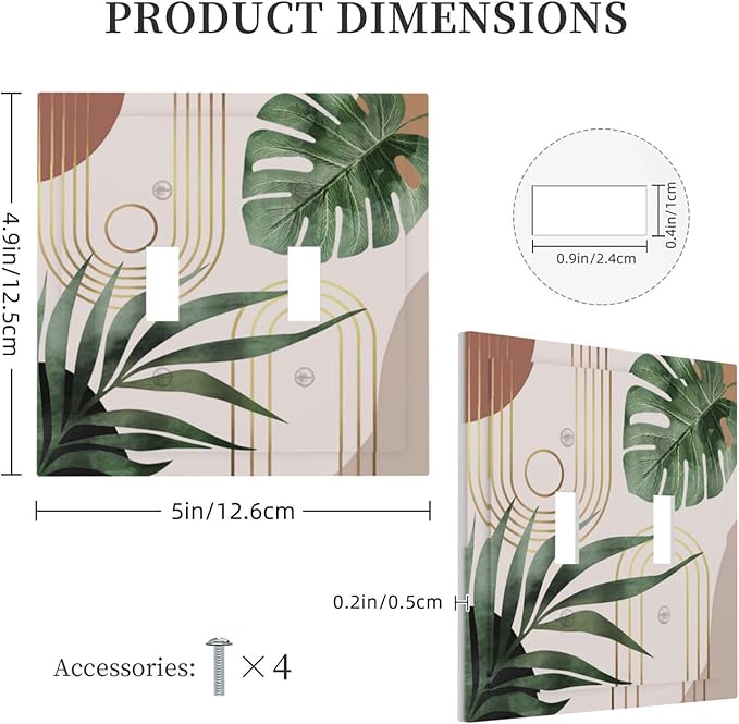 Vintage Abstract Retro Minimalist Aesthetic Art Mid Century Boho Sun Bohemian Palm Leaf Decorative 2-Gang Double Toggle Outlet Light Switch Wall Plate Electrical Receptacle Faceplate Cover Jumbo Size