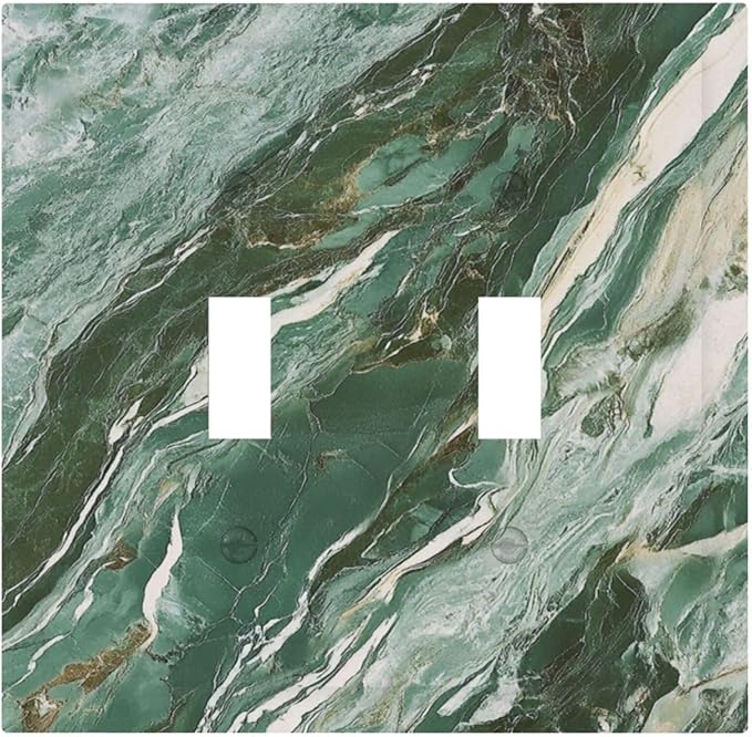 Decorative Switch Plate Cover with Modern Luxury Green Marble Texture Design 2 Gang Wall Plate Unique Double Toggle Double Light Switch Covers for Kitchen Bathroom Decor