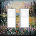 Decorative Outlet Covers Floral Landscape Rustic Nature Wildflower 2 Gang Double Gfci Rocker Electrical Wall Panels Light Switch Cover Plate For Bed Room Living Room Decor