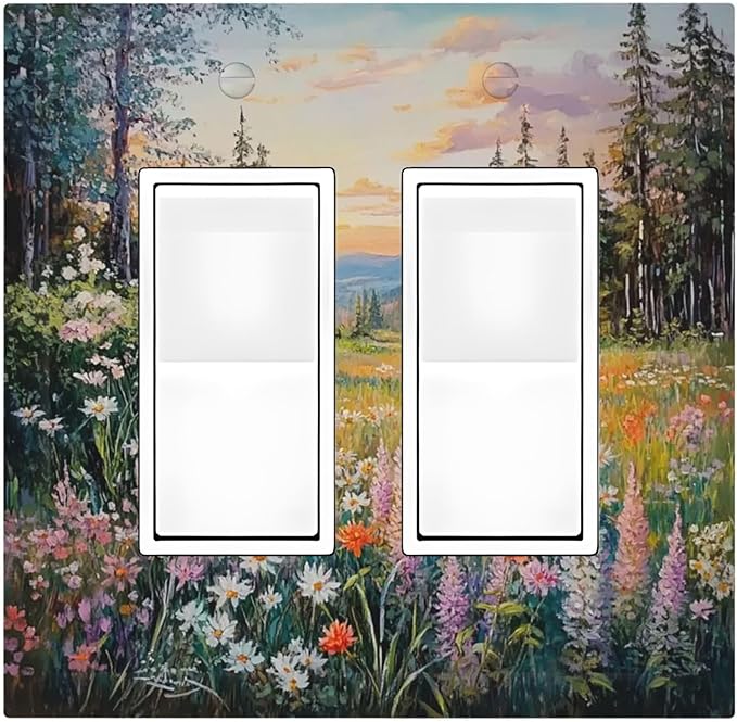 Decorative Outlet Covers Floral Landscape Rustic Nature Wildflower 2 Gang Double Gfci Rocker Electrical Wall Panels Light Switch Cover Plate For Bed Room Living Room Decor