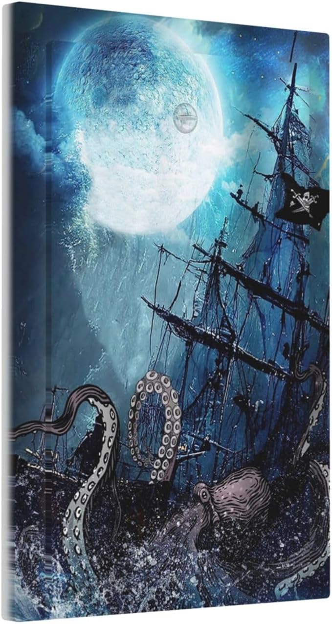Moon Ocean Nautical Octopus 1 Gang No Device Wall Plate Decorative Blank Light Switch Cover Switchplate Electrical Faceplate for Bathroom Home Bedroom Art Decor