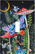Gothic Moth Mushroom 1-Gang Outlet Light Switch Cover Decorative Single Toggle Face Wall Plate Starry Moon Floral Night Butterfly Boho Aesthetic Art Botanical Electrical Receptacle Cover Midway Size
