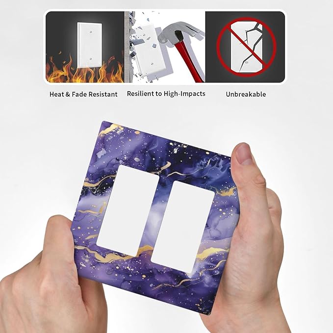 Decorative Outlet Covers Modernity Abstract Purple Golden Marble 2 Gang Wall Plate Double Rocker Switch Light Switch Plate Covers Jumbo Dual Electrical GFCI Switch Cover Plate