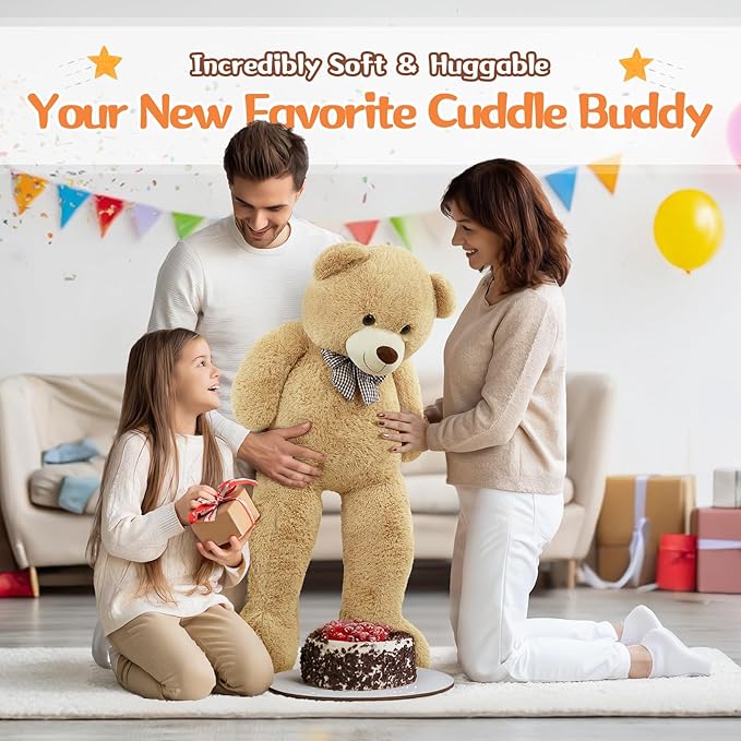MorisMos Giant Teddy Bear 4 Feet, Cute Big Huge Bear Stuffed Animal 47inch, Classic Teddy Bear Plush Gift for Baby Shower Decorations, Party,Birthday,Valentines Day, Brown