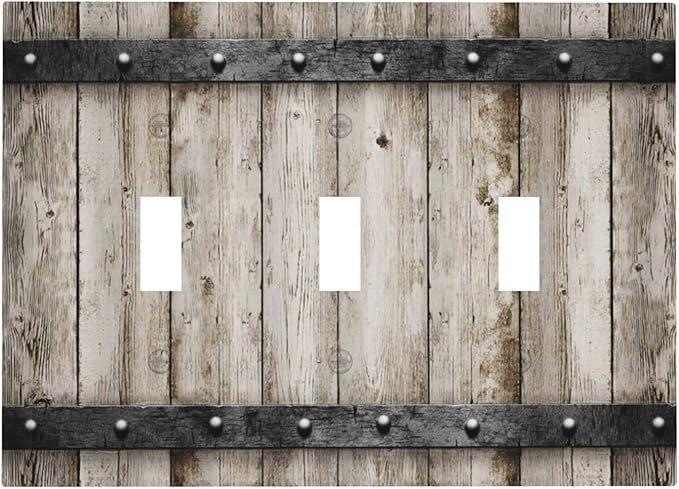 Vintage Retro Western Country Style Barn Cabin Teal Blue Wood 3 Gang Light Switch Cover Kitchen Old Oak Wooden Theme Decorative Triple Toggle Switch Wall Plate Electrical Faceplate Switch Face Plate
