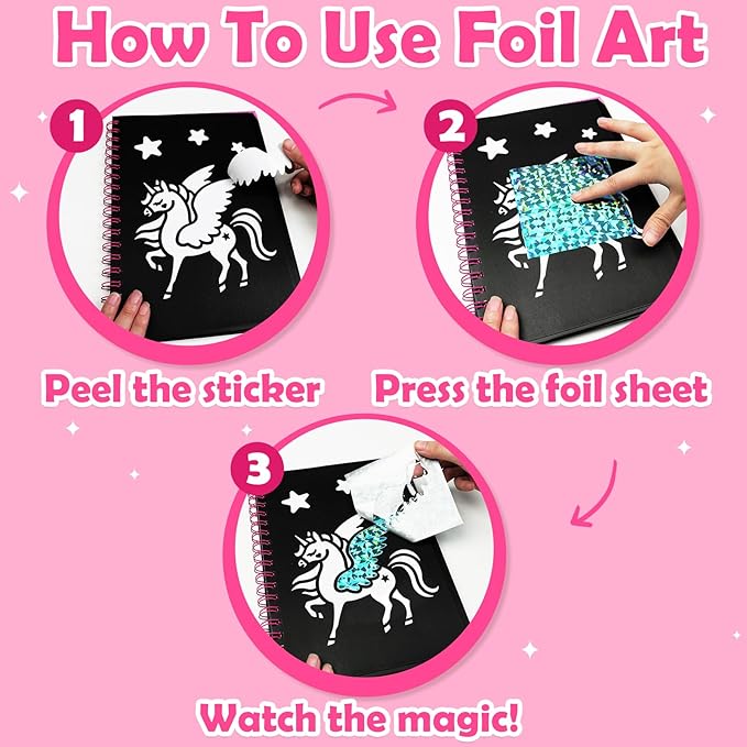FUNNYB&G Foil Art Crafts for Kids Ages 4-8: Mother's Day 2026, Birthday Gift for Girls, Art and Crafts Supplies, Party Favors, Creative Toys for Girls 4 5 6 7 8 9 Years Old(Unicorns)