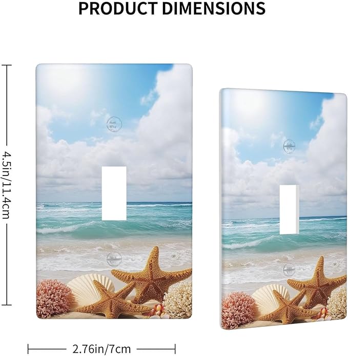 Ocean Beach Starfish Clouds 1-Gang Toggle Light Switch Plate, Coastal Wall Plate for Bathroom, Bedroom, Beach House & Sunroom