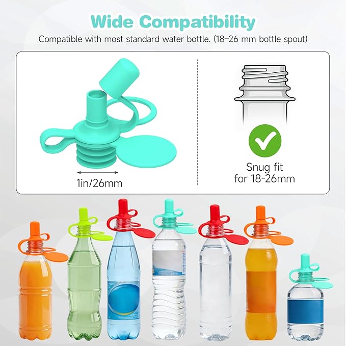 Morlike Baby Water Bottle Cap Silicone Bottles Top Spout Adapter Replacement for Toddlers Kids and Adults, Protects Kids Mouth - No Spill & BPA Free (Mix - 8 Pack)