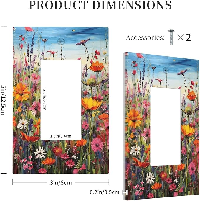 Colorful Wildflowers Painting Floral Flower Decorative Outlet Covers 1 Gang Single Rocker Light Switch Cover Plate Wall Plates GFCI Faceplate for Bedroom Living Room Decor