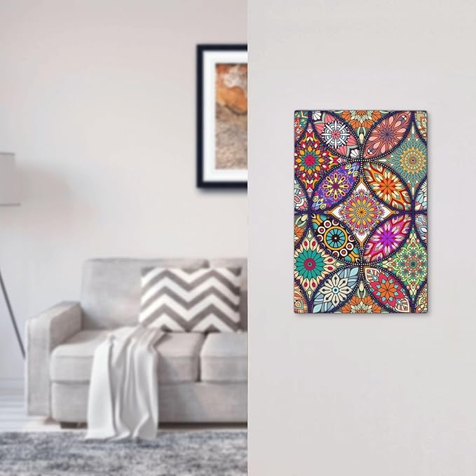 Boho Floral Pretty Colorful Mandala Flowers Light Switch Cover Plate 1 Gang No Device Blank Electrical Wall Plates Faceplate Decorative Switch Plate for Bedroom Living Room Decor