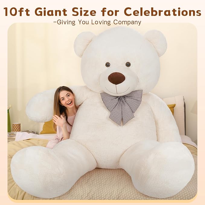 MaoGoLan Giant Teddy Bear 10ft Stuffed Animal, Huge Jumbo Size 10 Feet Teddy Bear Plush, Charming and Fluffy Bear for Decorations, Celebrations,Valentines Day,Baby Shower,White