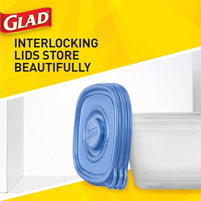 Glad GladWare To Go Lunch Food Storage Containers with Lids, Medium Round No BPA Plastic with Built-In Dressing Cup for Salads and Lunches, Microwave Dishwasher Safe, 32 Oz, 4 Count - 6 Pack