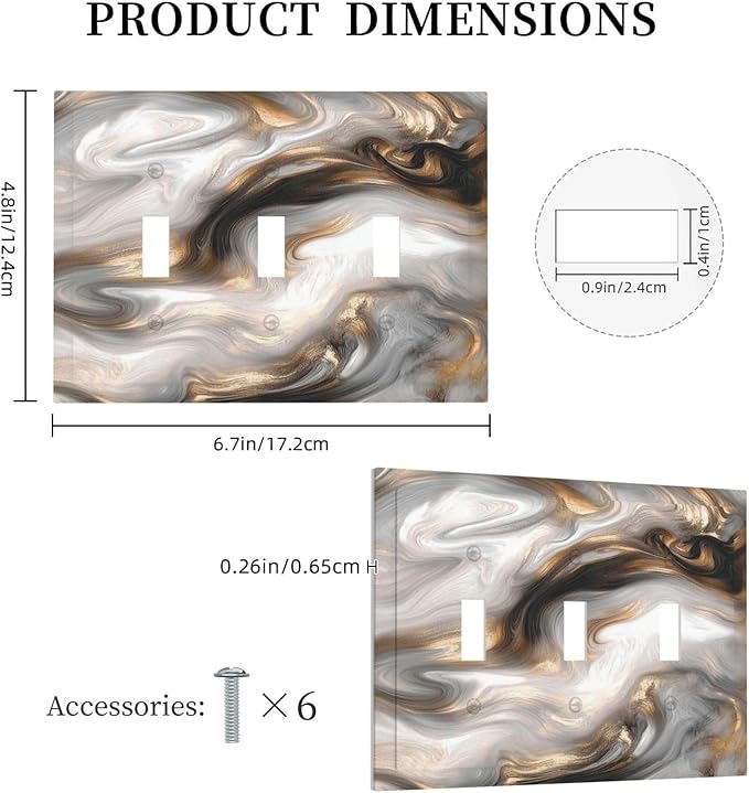 Decorative Switch Plates Grey Brown Swirl Marble Texture 3 Gang Wall Plate Triple Toggle Light Switch Cover Faceplate Electrical Wall Panels For Bathroom Kitchen Decor