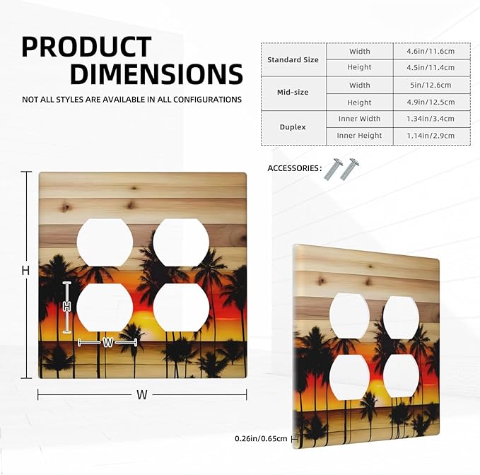 Sunset Beach Coconut Palm Tree Wooden Background Outlet Covers 2 Gang Double Duplex Decorative Light Switch Covers Electrical Wallplates Socket Faceplate for Bedroom Living Room Decor