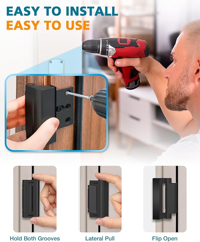 Metal Reinforcement Door Lock Security - Child Proof Lock for Front Door Child Safety Lock Home Security Door Lock with 8 Screws Withstand 800 lbs Inside Deadbolt Door Latch Lock Guard Patio Apartment