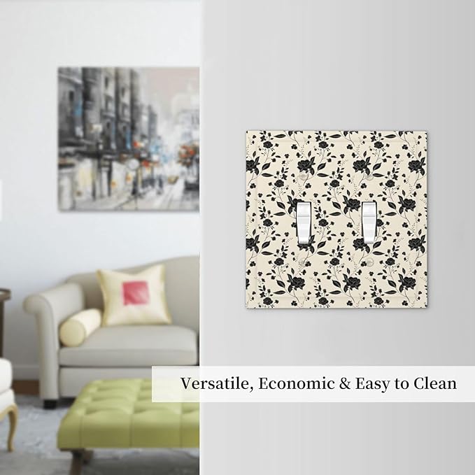 Black Rose Dark Romance Wildflowers Floral Decorative Switch Plates 2 Gang Double Toggle Outlet Light Switch Cover Wall Plate Electrical Faceplate for Bedroom Living Room Decor