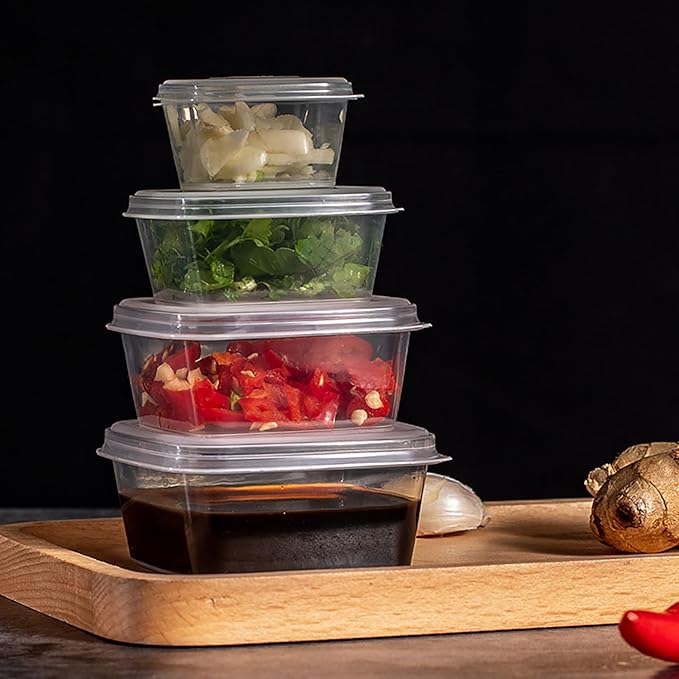 Square-shaped Disposable Sauce Cup Set - All-in-One Design with 4 Size Options, Convenient for Carrying and Use (1 oz.)
