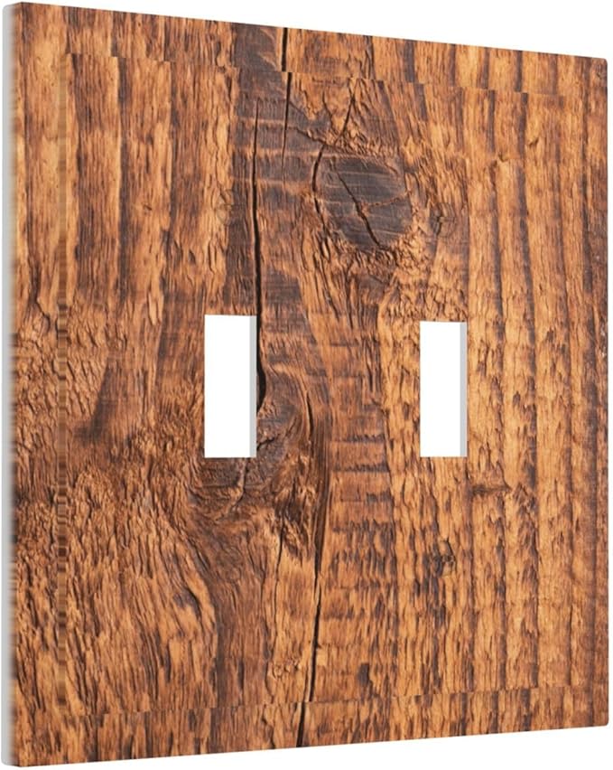 Brown Wood Grain Rustic Natural Burl Print Decorative Switch Plates 2 Gang Double Toggle Outlet Light Switch Cover Wall Plate Electrical Faceplate for Farmhouse Home Decor