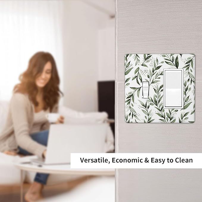 Green Leaf Olive Leaf Sage Floral Outlet Covers 1 Toggle 1 Rocker Combination Decorative Wall Plate Electrical Switch Plates Light Switch Cover Plate for Bedroom Living Room Decor
