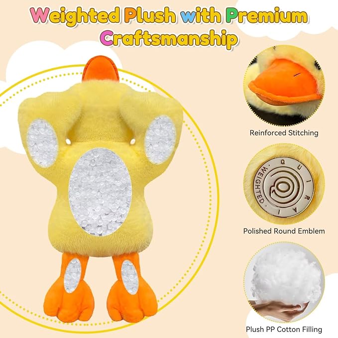 QUIRAI Weighted Stuffed Animals Duck Plush, 24" | 3.3 lb Duck Stuffed Animal, Pillowfort Weighted Plush Animals & Cute Plushies Gifts for Kids Adults