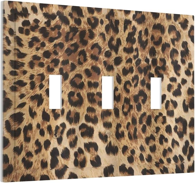 Classic Leopard Cheetah 3 Gang Triple Toggle Light Switch Wall Plate Cover Decorative Electrical Faceplate For Girls Boys Home Bedroom Decorate Large Size 6.7" x 4.8