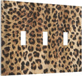 Classic Leopard Cheetah 3 Gang Triple Toggle Light Switch Wall Plate Cover Decorative Electrical Faceplate For Girls Boys Home Bedroom Decorate Large Size 6.7" x 4.8