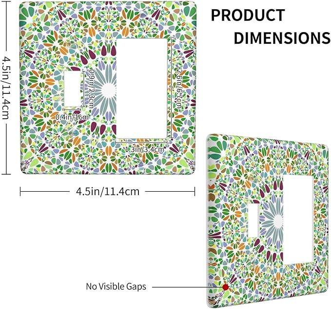 Mandala Flower Abstract Round Mosaic Floral Outlet Covers 1 Toggle 1 Rocker Combination Decorative Wall Plate Electrical Switch Plates Light Switch Cover Plate for Bedroom Living Room Decor
