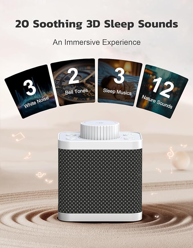White Noise Sound Machine with 20 Soothing Sounds, 18-48h Powerful Battery, 3 Timers Memory Function and White Noise Machine for Sleeping, Portable Sound Machine for Baby Adult Fathers Day Gift
