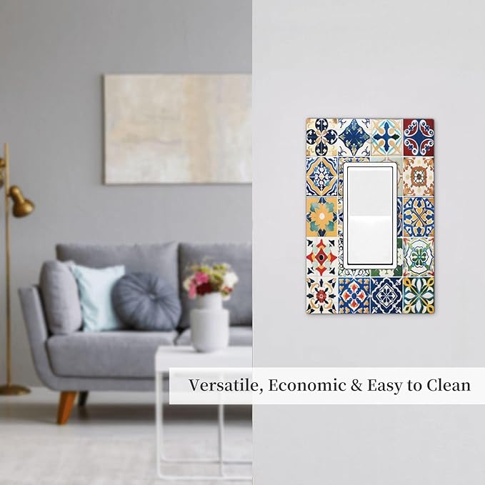 Decorative Outlet Covers Moroccan Traditional Mexican Talavera Til 1 Gang Single Rocker Light Switch Cover Plate Wall Plates GFCI Faceplate for Kitchen Home Decor