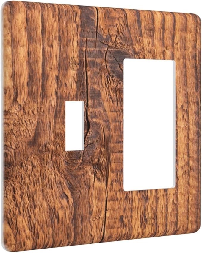 Brown Wood Grain Rustic Natural Burl Print Outlet Covers 1 Toggle 1 Rocker Combination Decorative Wall Plate Electrical Switch Plates Light Switch Cover Plate for Farmhouse Home Decor