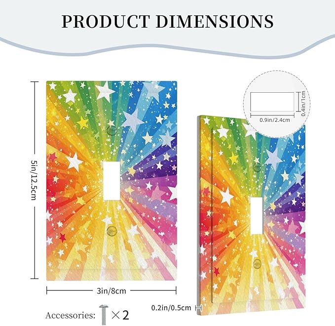 Light Switch Cover Plate Rainbowcolored Rays With White Stars 1 Gang Single Toggle Decorative Switch Plates Wall Plates Electrical Faceplate for Nursery Home Decor